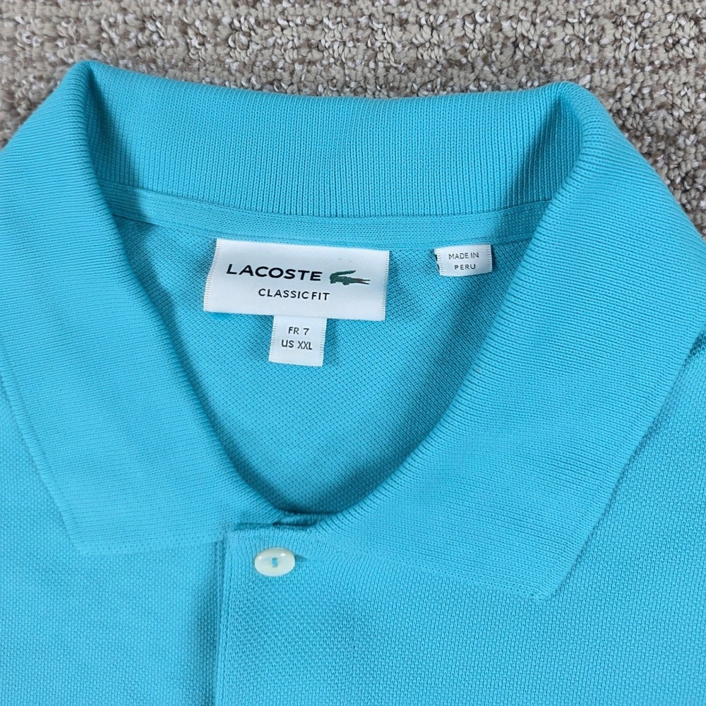 Lacoste Classic Fit Polo Shirt Mens Size 7 XXL Blue Short Sleeve Pique Cotton - Picture 4 of 7